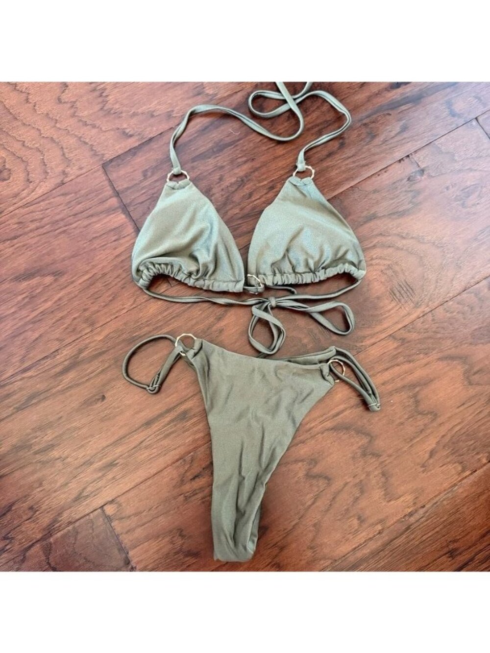 Olive Green Gold Ring Accent Bikini Size Small